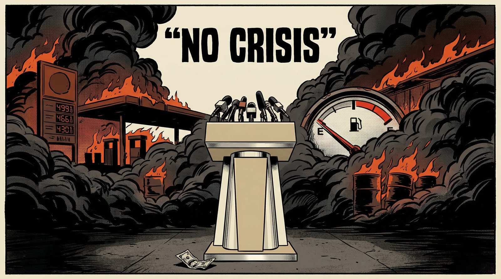 Cover image for "NO CRISIS HERE": ON GOVERNMENTS THAT TELL YOU NOT TO PANIC