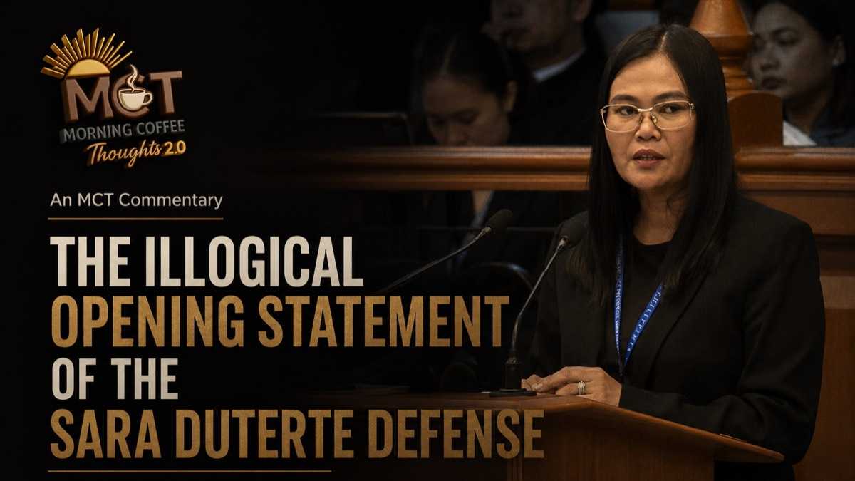 THE ILLOGICAL OPENING STATEMENT OF THE SARA DUTERTE DEFENSE — original Morning Coffee Thoughts cover image.